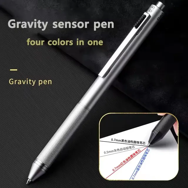 4 In 1 Multifunction Luxury Pen, 0.7mm 3 Color Ballpoint 0.5mm Mechanical Pencil, Gravity Sensor Metal Retractable Pens Długopis 1