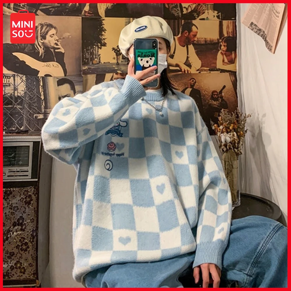 

2024 New Miniso Sanrio Cinnamoroll Cartoon Anime Korean Women's Y2K Fashion Versatile Knitted Top Autumn/winter Round Neck Coat