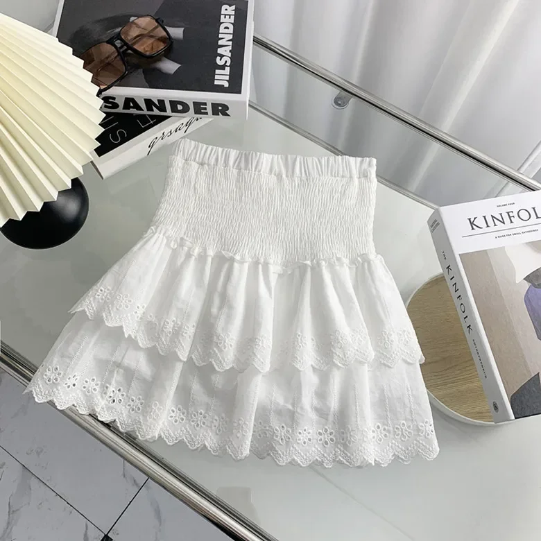 Gonne Dolci Per Le Donne Ricamo In Pizzo Saia 2023 Faldas Mujer De Moda Vita Alta A-Line Jupe Moda Estate Minigonna Coreana