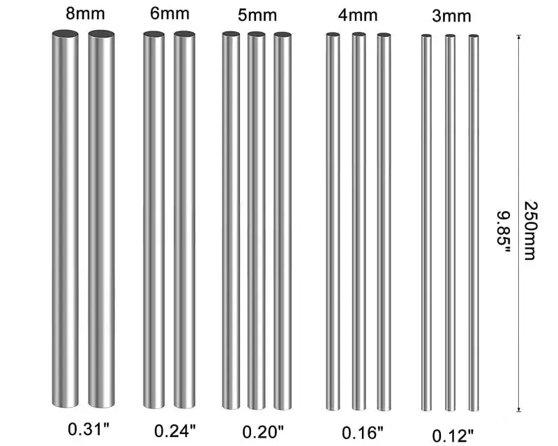304 Stainless Steel Rod 2MM 3MM 4MM 5MM 6MM 8MM 10MM Linear Shaft Round Ground Bar 125mm 200mm 250mm 330mm 500mm