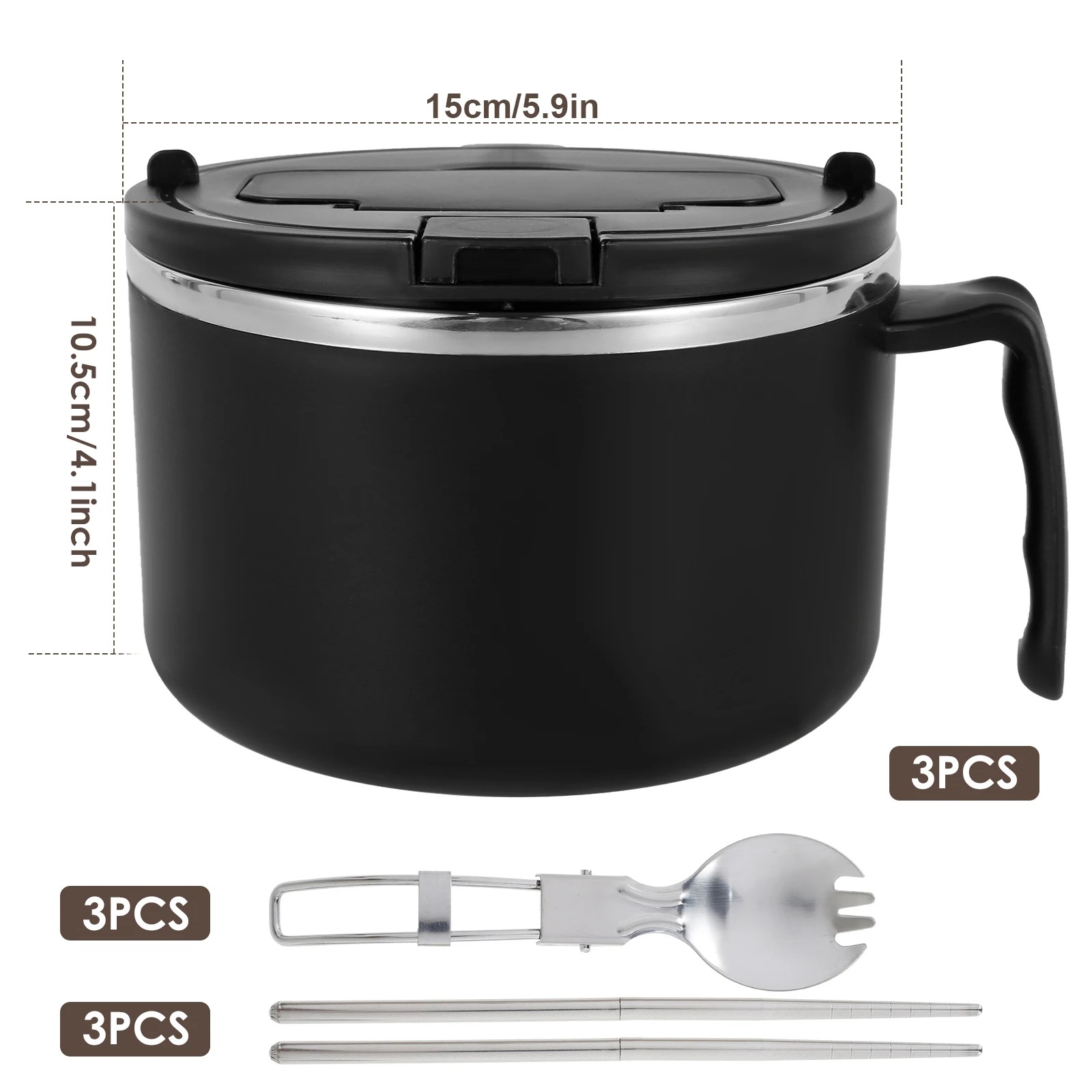 Ramen Bowl 1200ML Stainless Steel Noodle Bowl with Lid Spoons Chopsticks Heat Resistant Instant Noodles Bowls for Adult Children