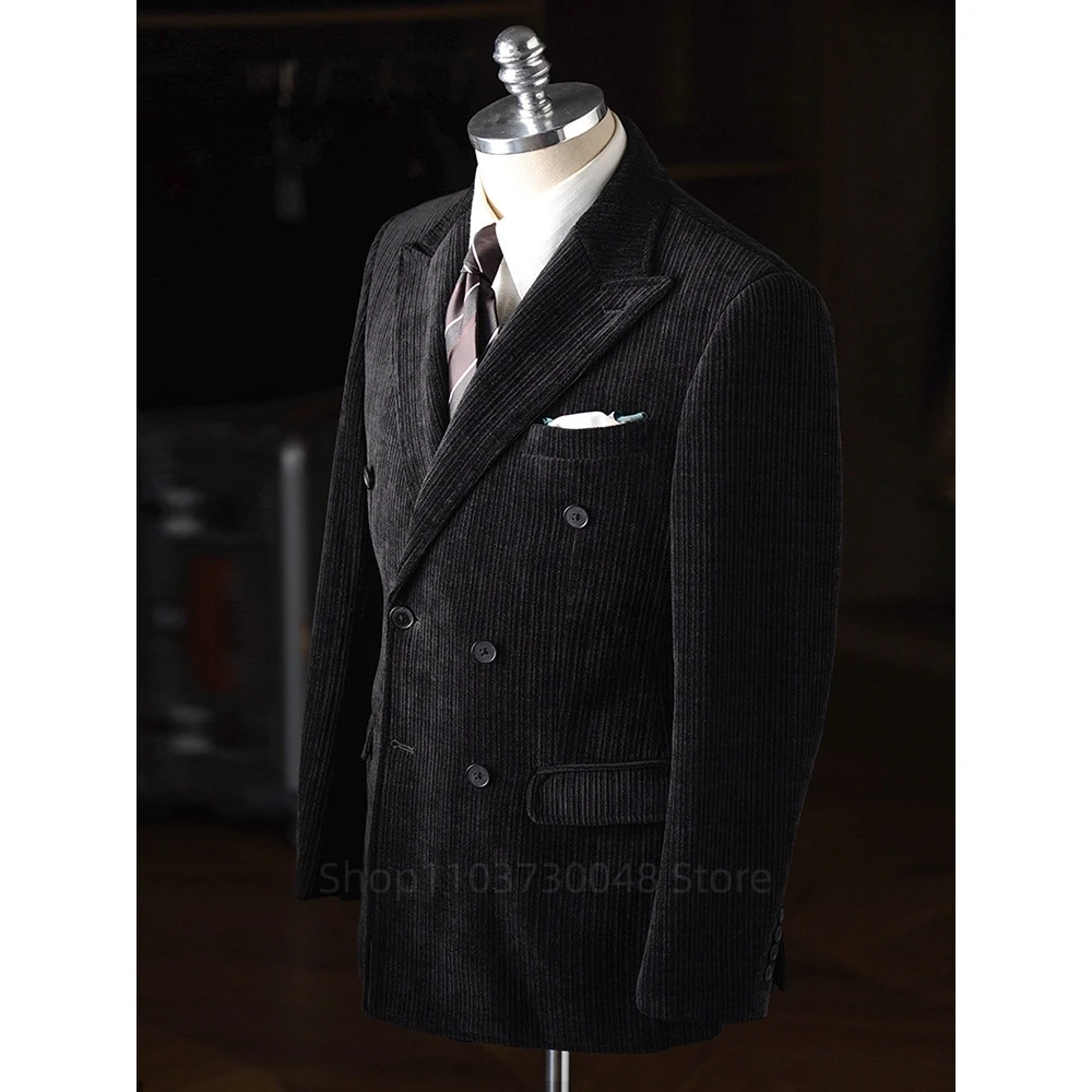 Formal Men's Black Wick Cotton Slim Fit Suit Blazer Business Work Coat Peak Lapel Autumn Winter Casual Fashion Outwear for Men