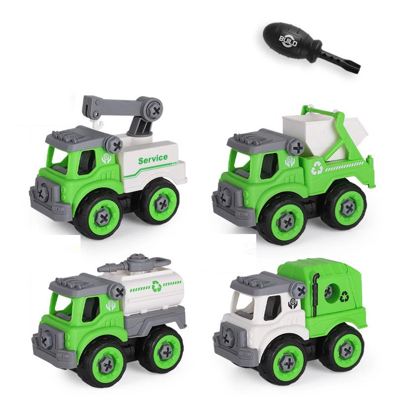 Take Apart Farm Truck Toys DIY for Kids Boy Creative Screw Fixing City Sanitation Trucks Fire Engine DIY Educational Toy STEM