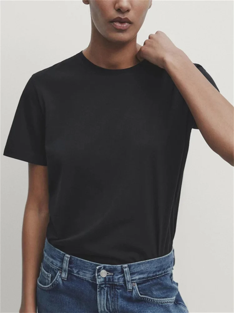 Ladies Loose Round Neck Short Sleeve Tee Tops Women Solid Color Loose T-Shirt Summer 2024 New All-Match