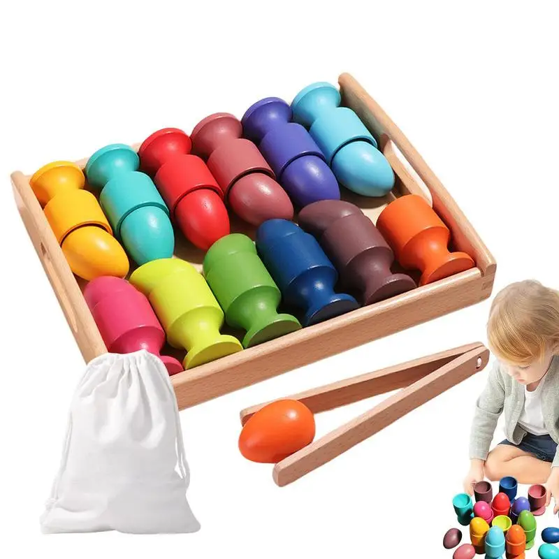 

Montessori Egg Cup Color Sorting Game Wooden Game To Develop Early Learning Hands-on Ability Parent-Child Interaction Montessori