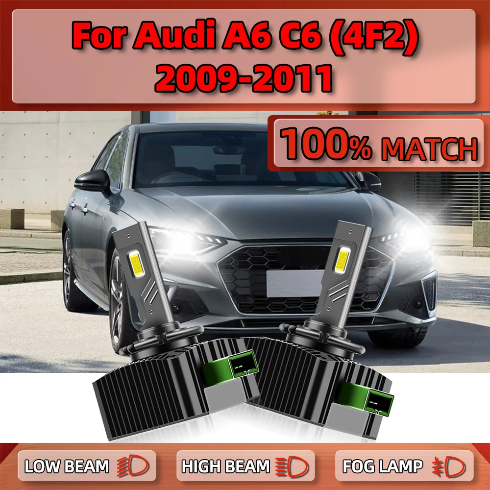 

2Pcs D3S LED Headlights 120W Xenon Lights 25000LM Turbo Lamps 12V 6000K Plug and Play For Audi A6 C6 (4F2) 2009 2010 2011