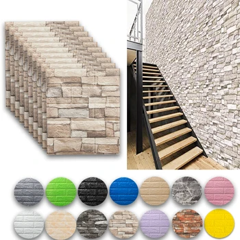Autocollants muraux 3D, 10/20 pièces, panneau en mousse auto-adhésif, décor de pièce, papier peint imperméable à peler et coller pour la décoration intérieure 1