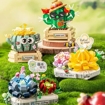 DIY Flower Vase Succulent Cactus Snow Lotus Potting Plants Gardens Building Blocks Model MINI Bricks Kids Sets Kits Toys