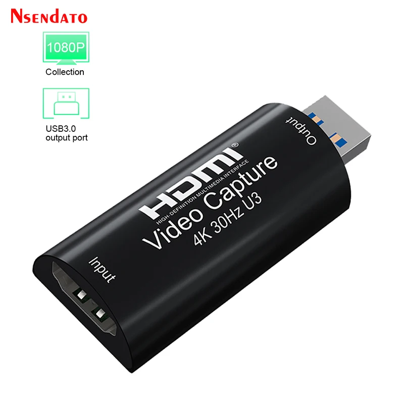 4k 30Hz HDMI Video Capture Card HDMI USB3.0 Video Grabber Recorder Card adapter for PS4 DVD Camcorder Camera Live Streaming