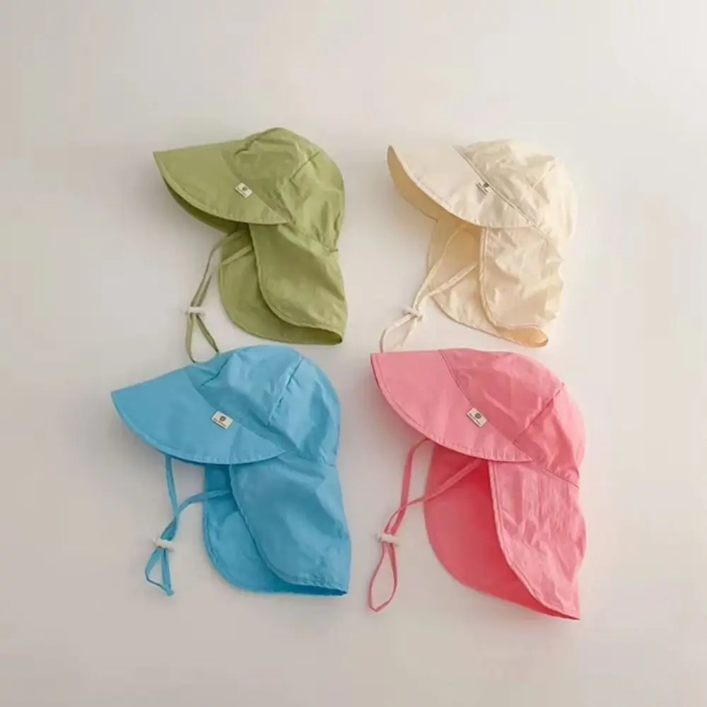 Breathable Solid color Children Sun Hat UV Protection Wide Brim Kids Beach Cap Neck Ear Cover Flap Cap Sunscreen Bucket Hat Girl