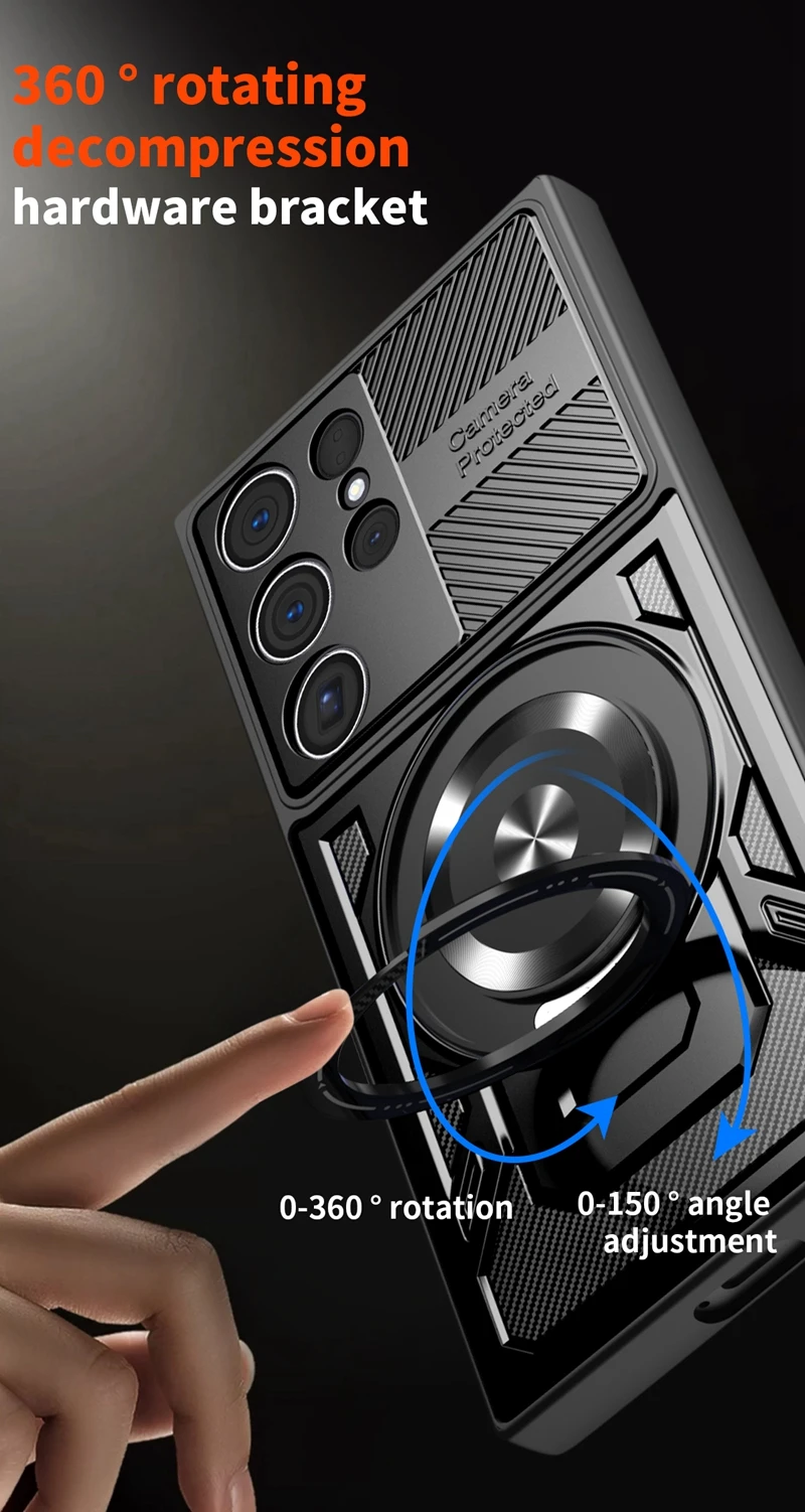 Enhanced Armor Shockproof Magnetic Ring Case with Wireless Charging Compatibility