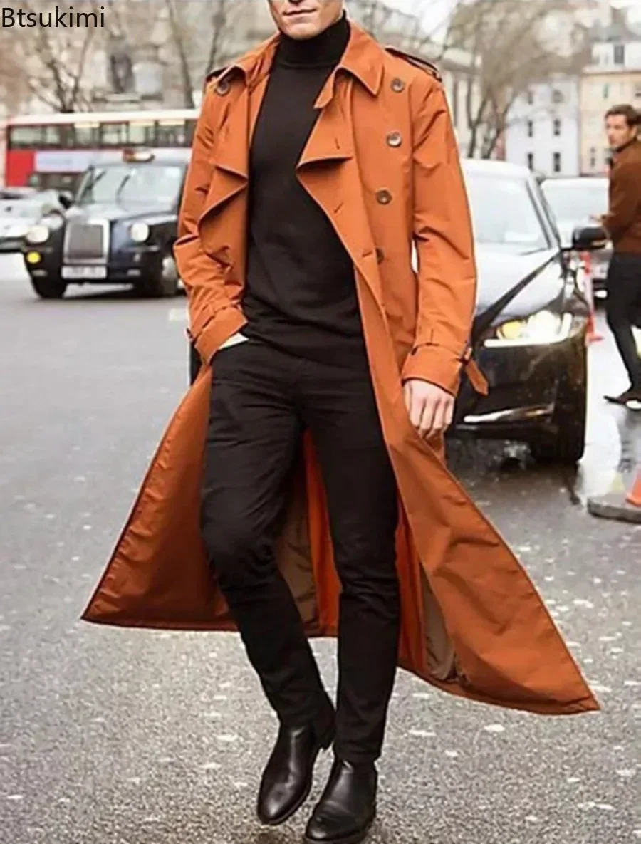 2025 Spring Autumn Men's Overcoat Vintage Long Trench Coat