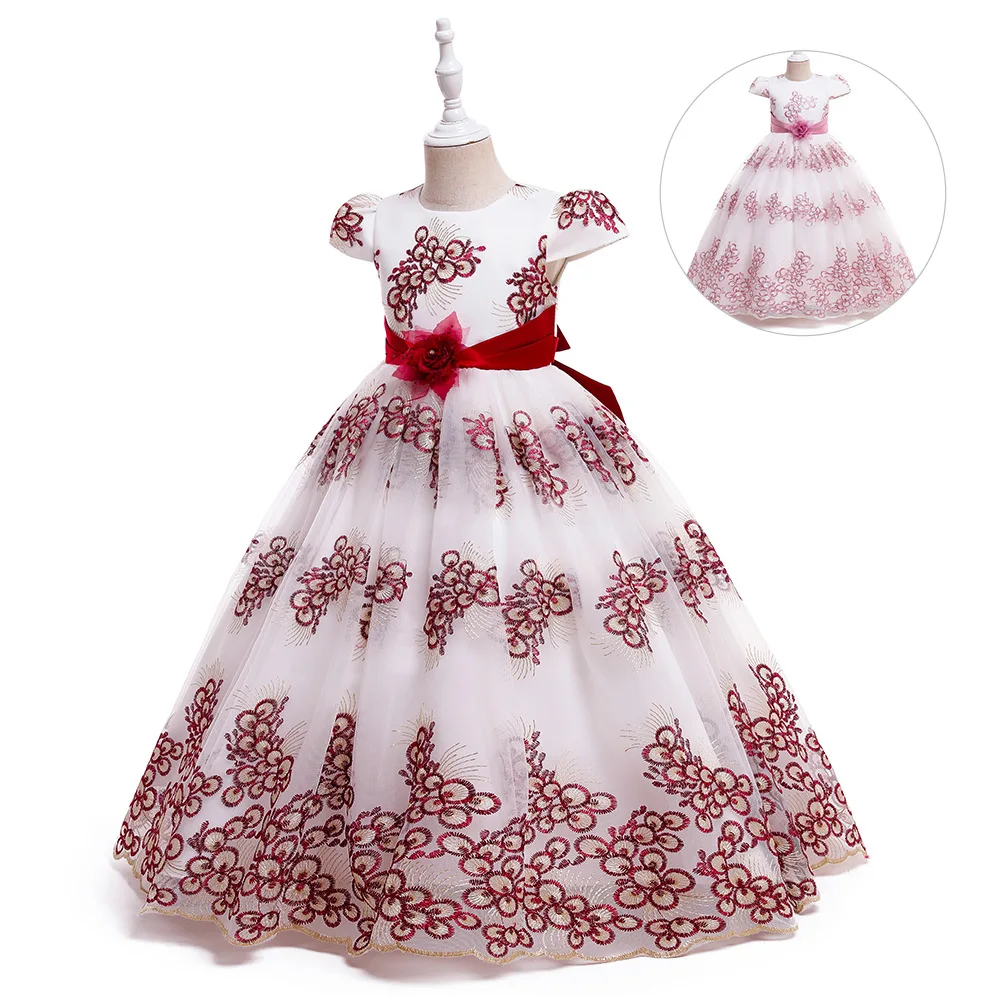 

ELBCOS Женский Цветочный вышитый цветной цветок сливы с коротким рукавом Цветочный Блестящий Пояс кружевные костюмы для выступлений вечернее длинное платье