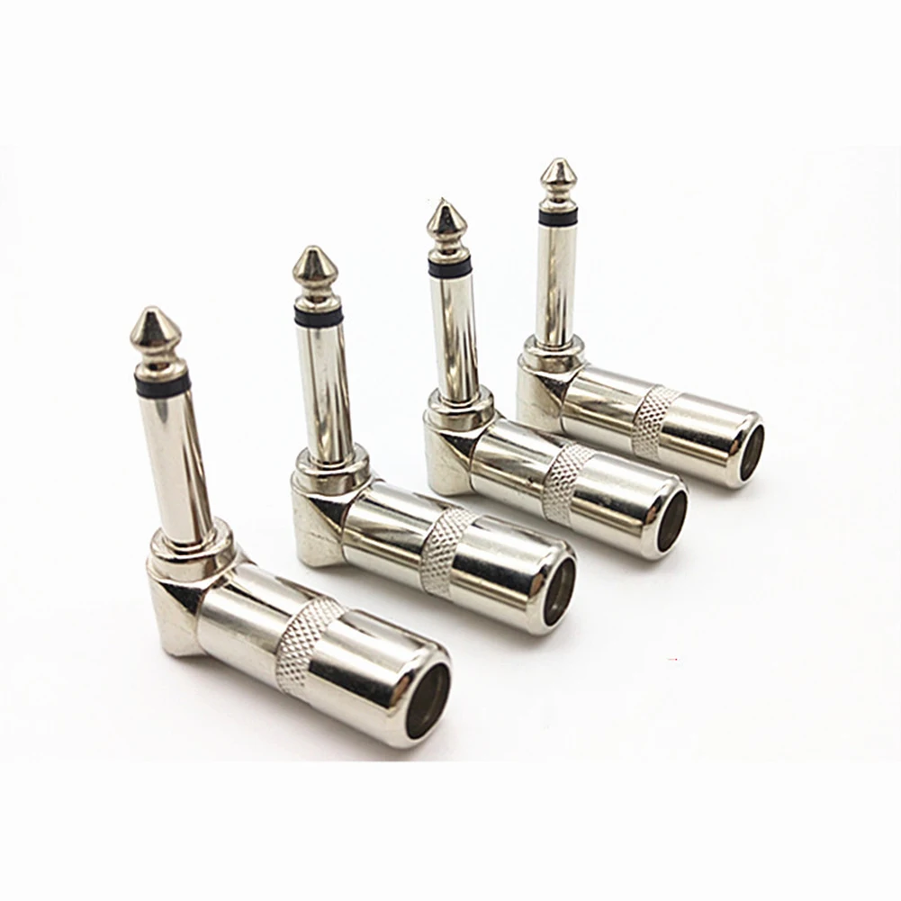 Audio Connector 4pcs Right Angle Audio Plug 6.35mm 1/4" Male Jack Connector For Guitar Cables Professional Grade Mono Audio Plug Instruments