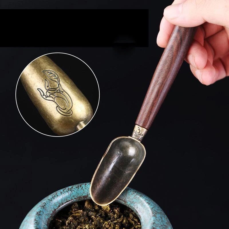 Tea Spoons Solid Wood Long Handle Alloy Divided Teaspoons Tea KongFu Ceremony Utensils Set Nuts Scoop Spice Shovel