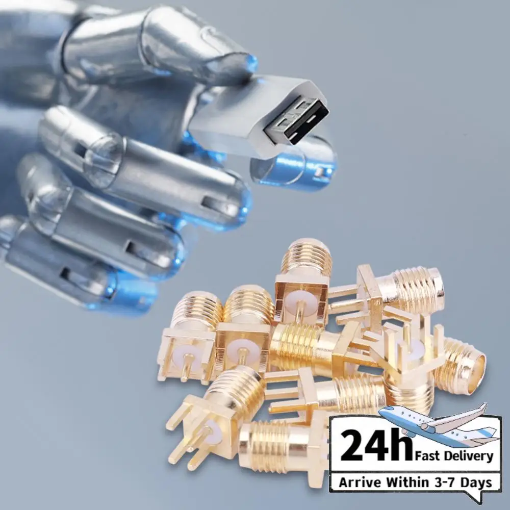 10 Pcs SMA Female Jack Adapter Brass SMA Female Base Socket Jack with 4 Pins Solder PCB Board Edge Mount Adapter