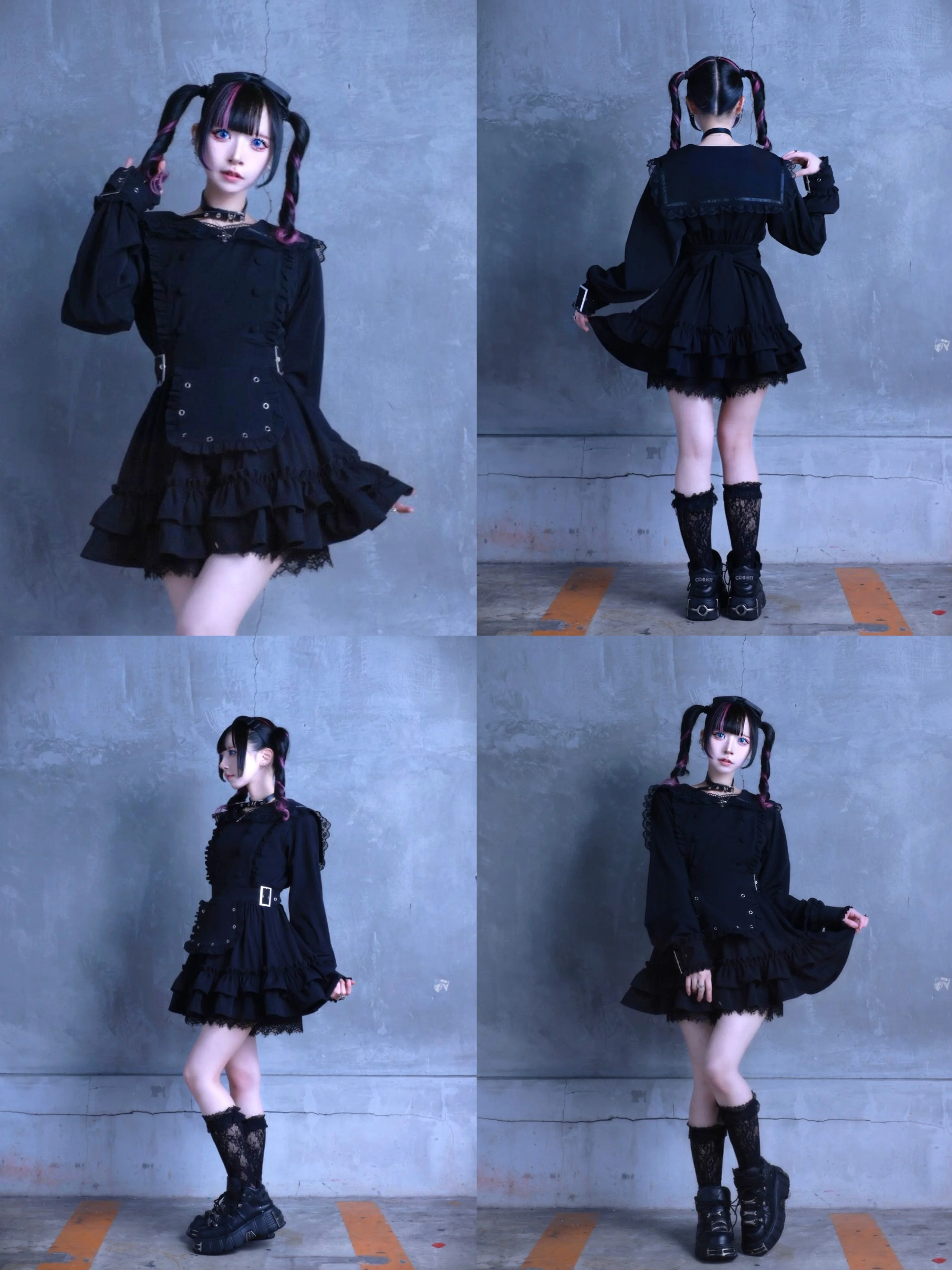Women's Gothic Navy-Collar Maid Dress Set