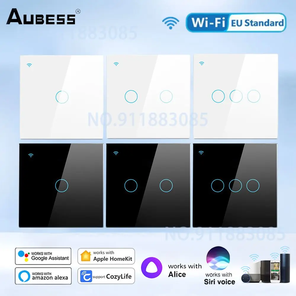 

Aubess WiFi Smart Touch Switch EU Wireless Remote Wall Switches Voice Control Sensor LED Light Panel For HomeKit Alexa Google