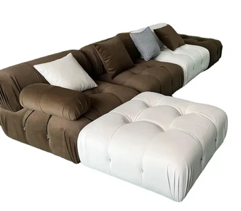 Customized Minimalist Tofu Block Sofa Medieval Furniture Lamb Velvet Simple Cream Wind Fabric Module Sofa