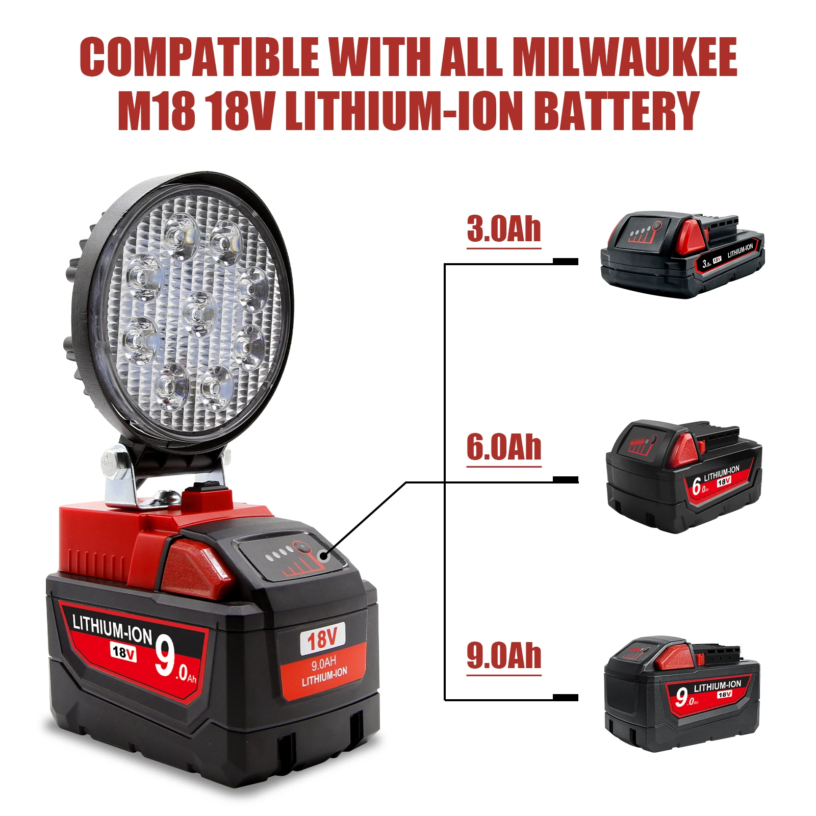 Makita/Dewalt/Milwaukee/Bosch 18V 리튬 이온 배터리 LED 작업 조명 손전등 야외 스포트라이트 라이트 휴대용 캠핑 램프
