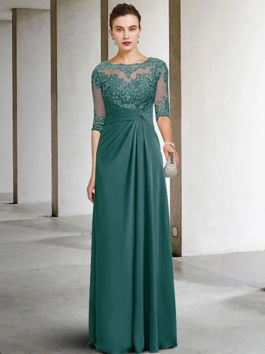 Party Dress For Mother Of The Bride Jewel Neck Short sleeve A-Line Lace Guest GreenChiffon evening Dresses For Wedding mother bride dresses