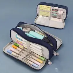 Spacious Multi - Color Canvas Pencil Case for Students and Professionals (Navy blue)