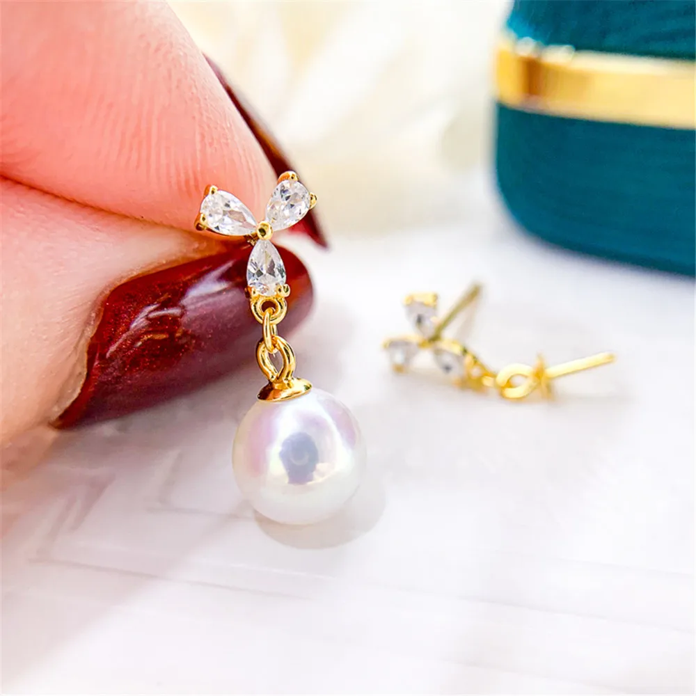 

S925 Sterling Silver Pearl Beads Stud Earrings Setting Base Diy Jewelry Making Findings&amp Components