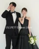OLOEY Simple Halter Neck Black Korea Wedding Dresses Photos Shoot Customized Draped Satin Sleeveless Backless Bridal Party Gown 2
