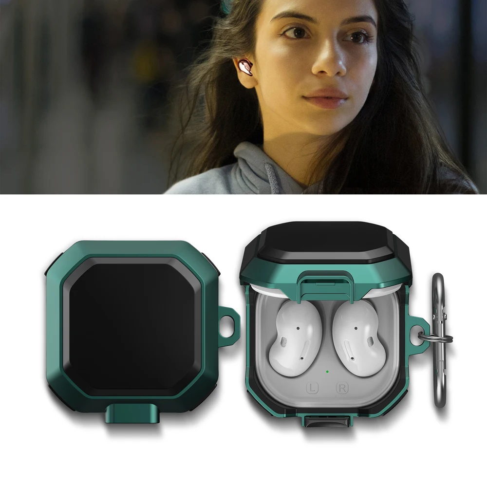 Shockproof Locking Earphone Case with Keychain for Full Protection - Black