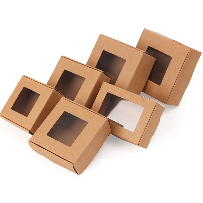 6 pcs Mini Kraft Paper Box with Visible Window Packaging Boxes for Homemade Soap Bakery Candy Retail Display Packaging Case