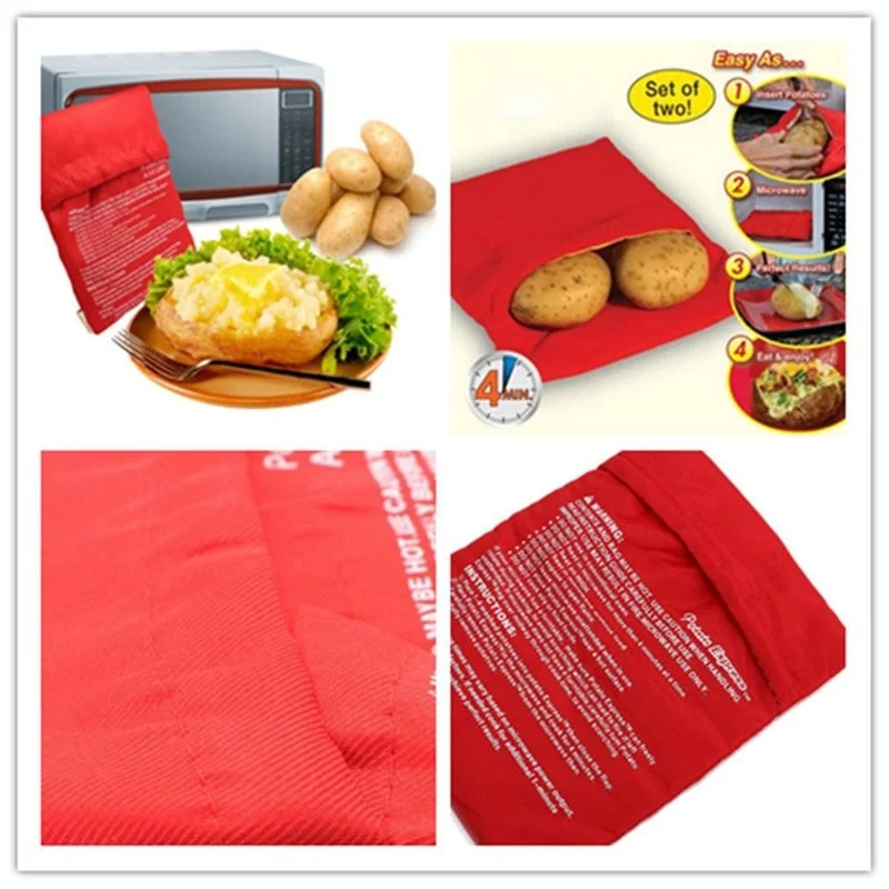 Microwave Baking Potatoes Bag Easy To Cook Steam Pocket Quick Fast Baked Potatoes Rice Pocket Washable Cooker Bag Baking