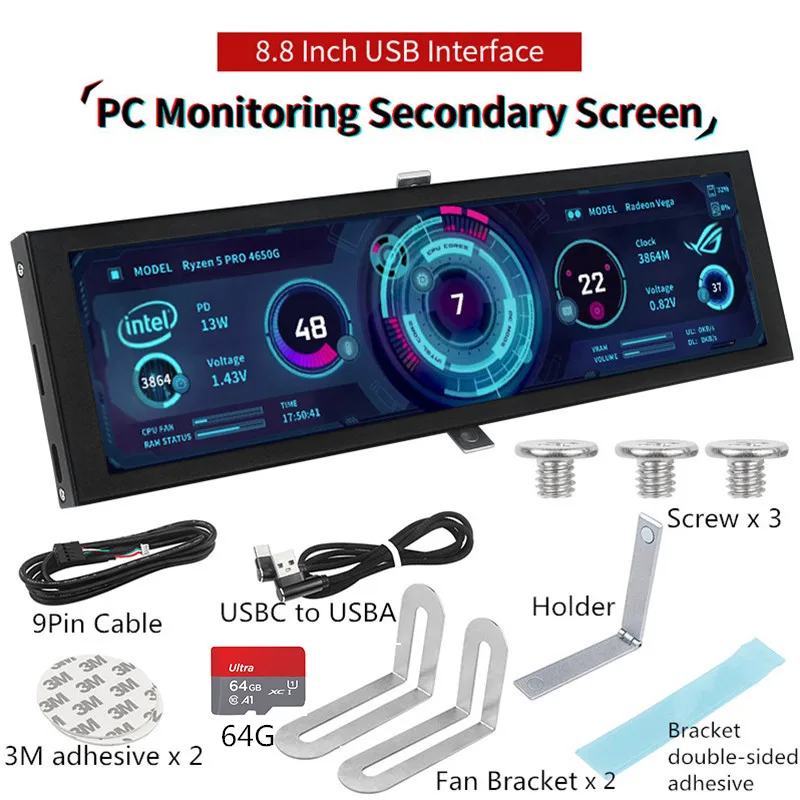 Ips Tipoc Secundária Screen Case Cpu Gpu Ram Monitoramento do Computador Chassis Display Usb Inteligente Aida Livre 8.8 Novo Turing