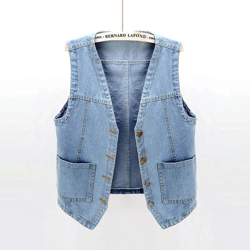 

Женский винтажный джинсовый жилет, короткая облегающая куртка без рукавов, однобортный однотонный Повседневный Топ, 6XL, весна 2024