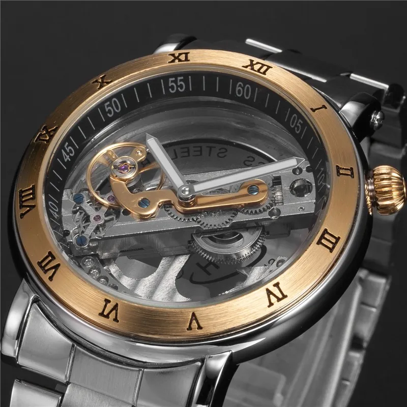 Top Luxury Automatic Mechanical watch men Brand hollow skeleton leather
