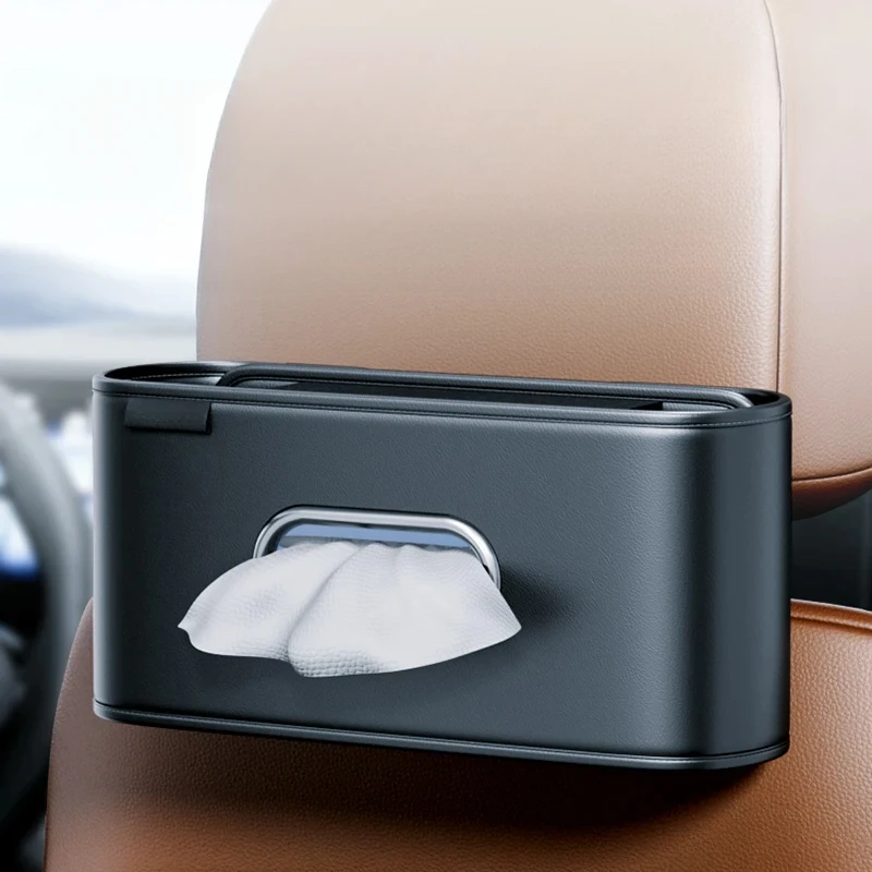 Car Tissue Box Cover Leather Universal Center Console Armrest Paper Towel Storage Bag Auto Seat Back Hanging Tissue Organizer