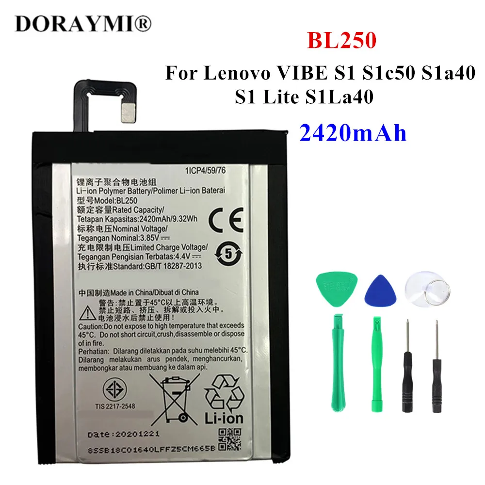 Original 2420mAh BL250 Battery For Lenovo VIBE S1 S1c50 S1a40 VIBE ...