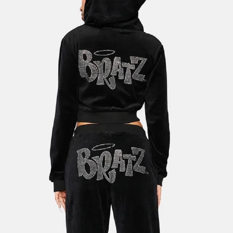 Damen Pullover y2k Vintage Street Hair Hoodie Rosa Kurzer Hoodie Strass Stoff Bedruckt Sport Damen Tops – Detail 9