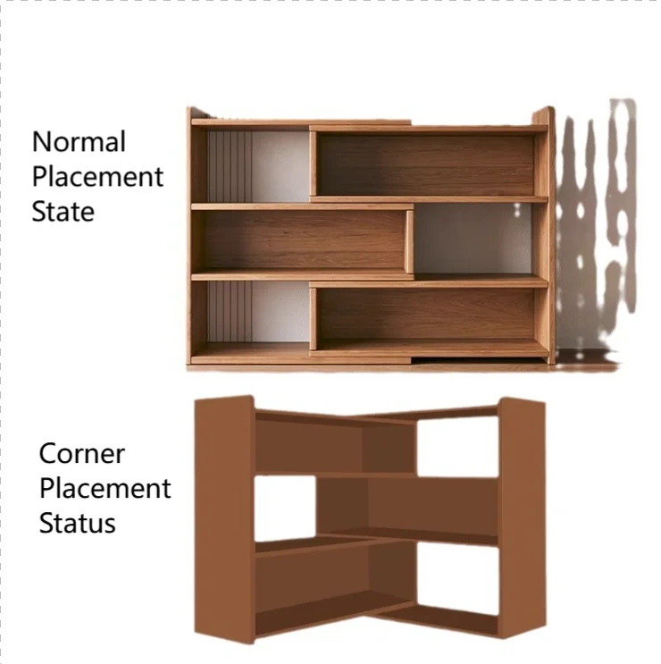 Modern Wooden Furniture Bookcase Rotating Storage Rack Retractable and Extendable with Backboard for Bedroom Study Room Students
