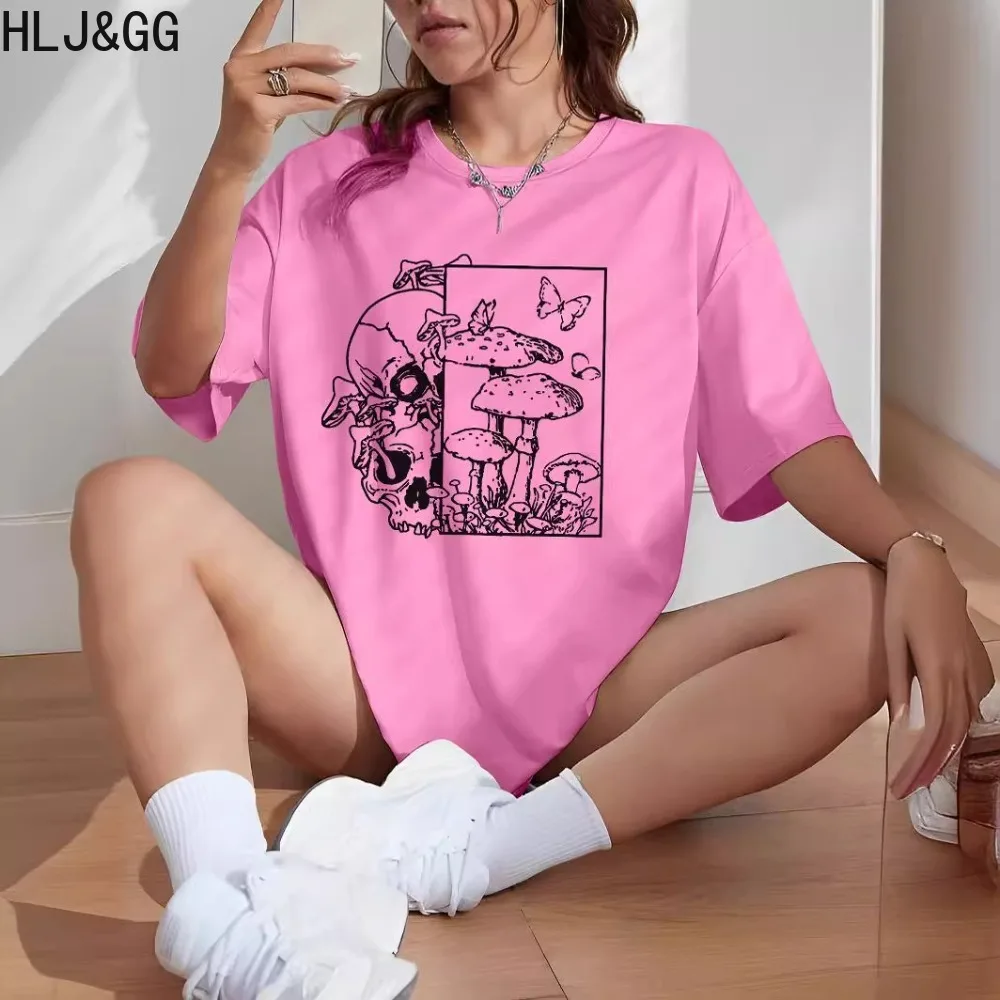 

HLJ&GG Summer New Letter Print Loose Tshirts Women Round Neck Short Sleeve Matching Tops Casual Female Harajuku Style Streetwear