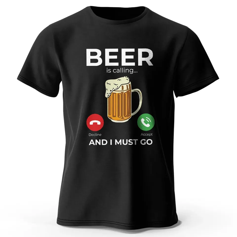 Beer is Calling I Must Go Men's Printed T-shirt 100% Cotton Fun Extra Large Pattern T-shirt Men's Summer Top