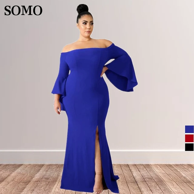Wholesale Women'S Fashion Sexy Off-The-Shoulder Slit Irregular Large Size  Dress