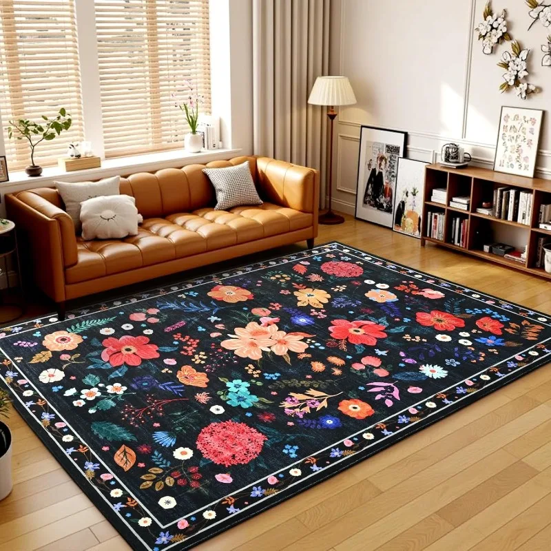 Carpet for Living Room Nordic Retro Floral Bedroom Rug Large Area Machine Washable Non-slip Coffee Table Sofa Floor Mat Tapis 러그