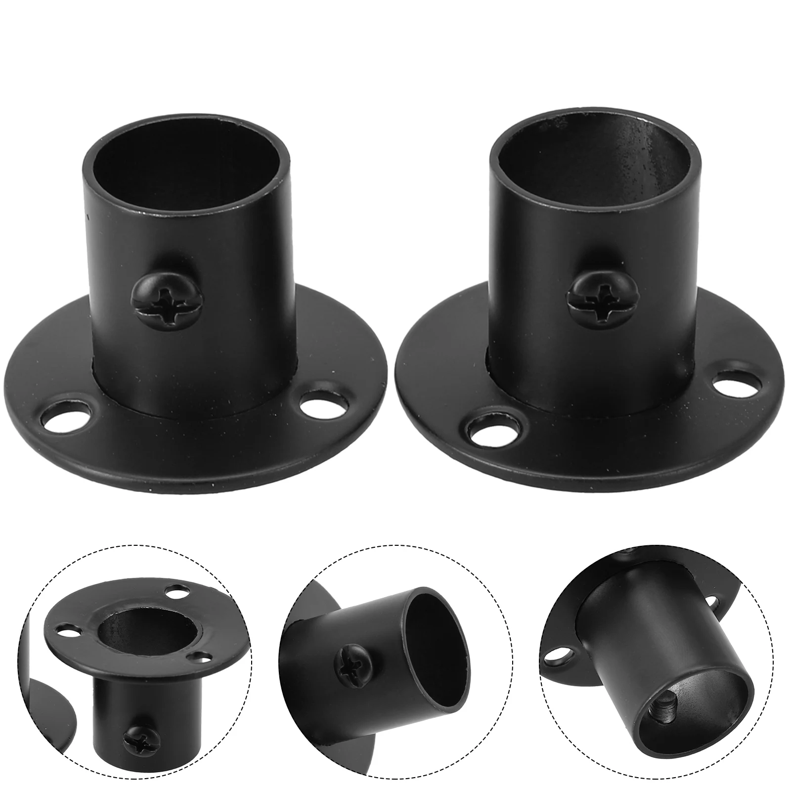 

Stainless Steel Rail Supports Wardrobe 19-32mm 2pc Anti-rust Black Bracket Flange Rail Rod Pole Socket End Steel