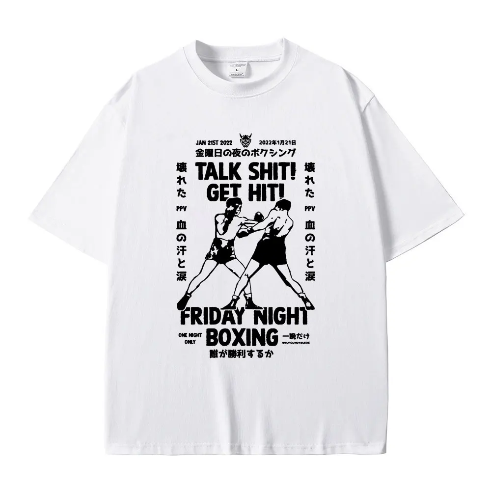 

Talk Shit Get Hit Friday Night Boxing Print T Shirt Anime Hajime No Ippo Kamogawa Boxing Makunouchi Ippo KBG Tshirt Male T-shirt