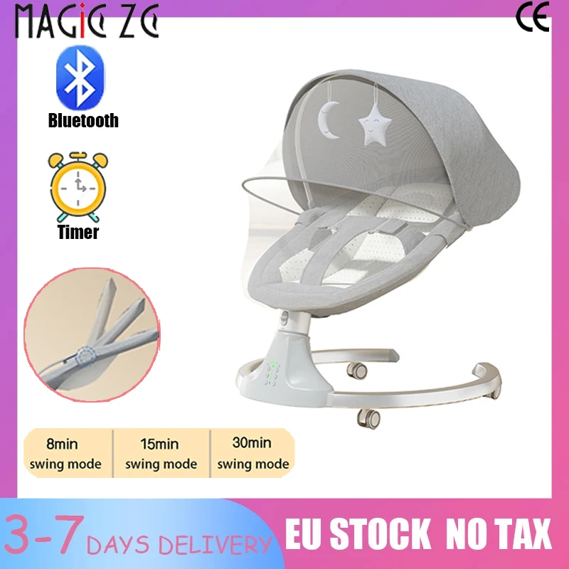 Chaise à bascule électrique pour bébé, Bluetooth, videur pour nouveau-né, filet, apaise le sommeil, berceau pour bébé avec jeux de moustiques, musique, bascule portable pour bébé, plusieurs modes, minuterie, robuste et réglable, nouveau modèle, offre spéciale