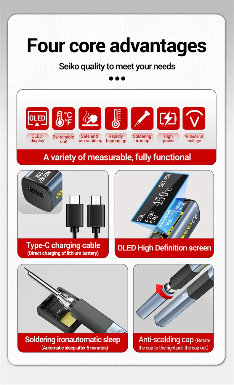 SL108 T12 Soldering Iron Portable 96w 100-450°C Adjustable Temperature Digital S