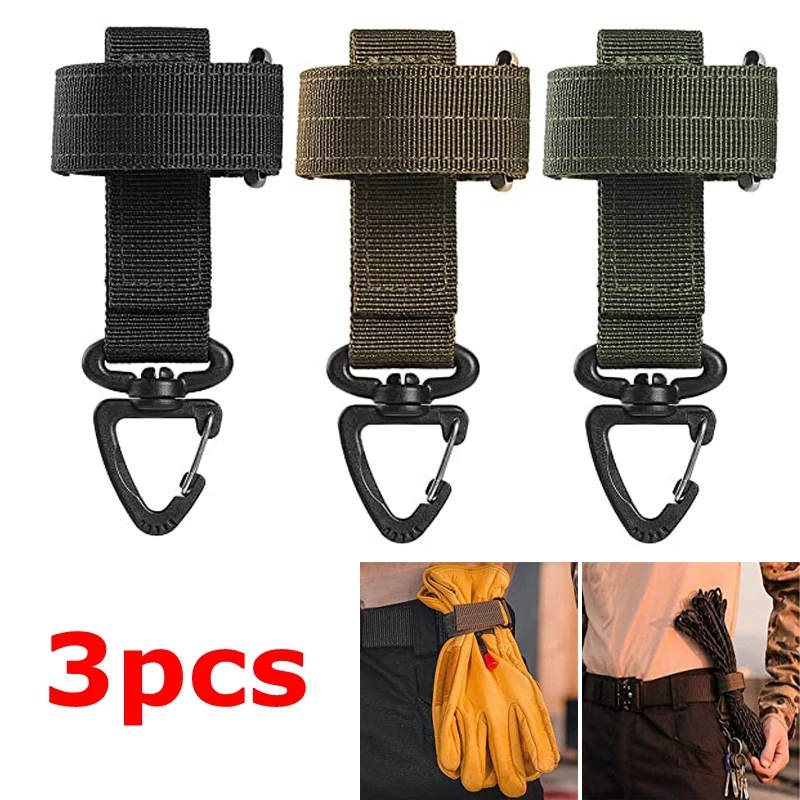 3 pezzi porta guanti Tactical Gear Clip portachiavi multiuso Molle Hook  Belt Keeper Outdoor Camp EDC Webbing Glove Rope Holder