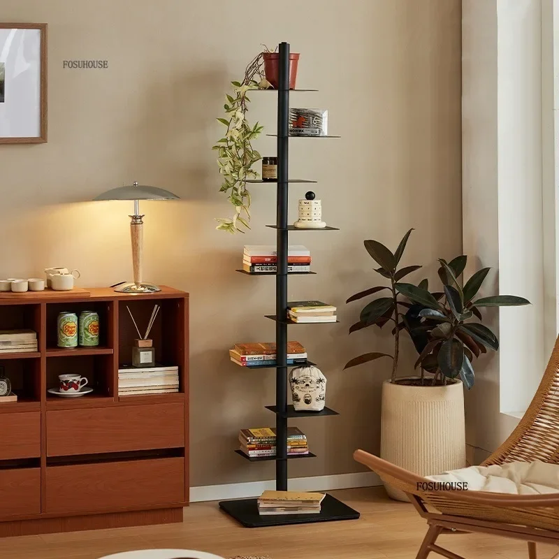 Modern Design Rotatable Adult Children Bookcase Living Room Library Iron Storage Corner Plant Shelves Book Rack Home Decor B
