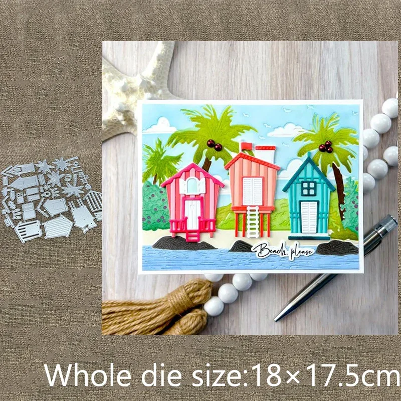 

Новый дизайн, металлический трафарет для рукоделия, пресс-форма, пляжные дома, кокосовое дерево, скрапбукинг, высечка альбома, бумажная открытка, тиснение