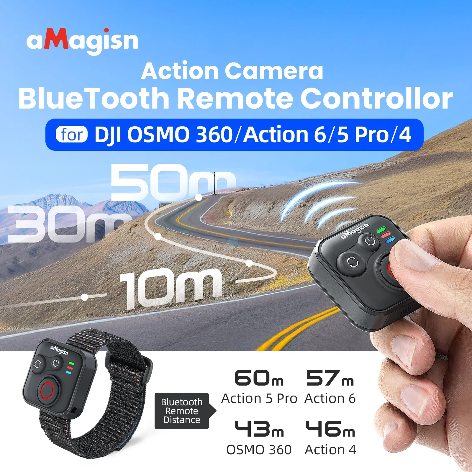 Wireless Remote Control for DJI Osmo Action 6 Action 5 Pro/Action 4 Osmo 360 With Wrist Strap Accessories